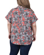 Plus Size Short Rolled Sleeve Button Front Blouse