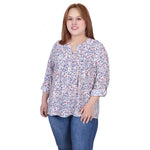 Plus Size 3/4 Roll Tab Sleeve Blouse