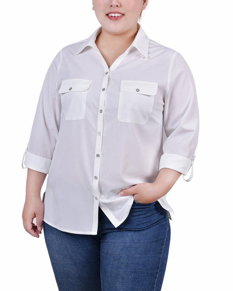 3/4 Roll Tab Blouse With Pockets 2