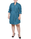 3/4 Rouched Sleeve Dress With Belt 3