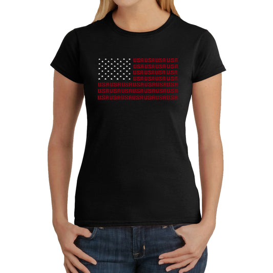 LA Pop Art Women's Word Art T-Shirt - USA Flag