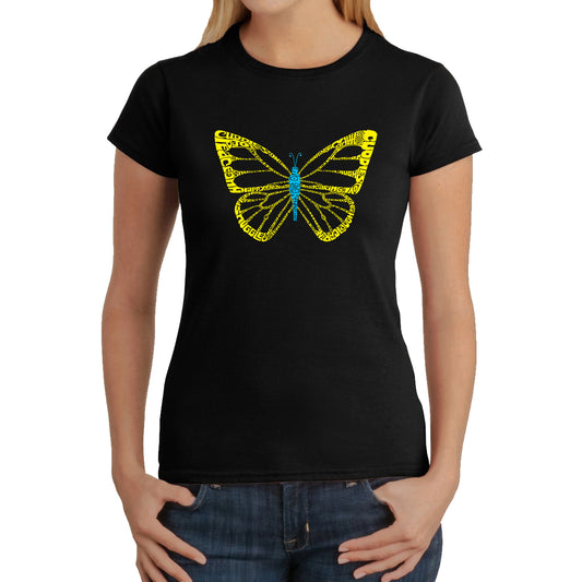 LA Pop Art Women's Word Art T-Shirt - Butterfly