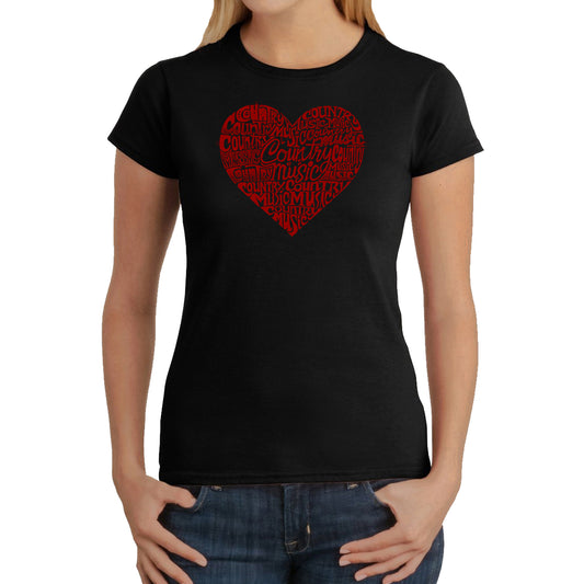 LA Pop Art Women's Word Art T-Shirt - Country Music Heart