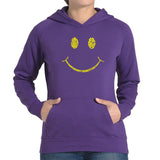 LA Pop Art Women's Word Art Hooded Sweatshirt - Be Happy Smiley Face