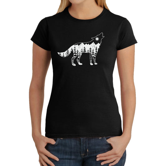 LA Pop Art Women's Word Art T-Shirt - Howling Wolf