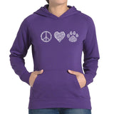 LA Pop Art Women's Word Art Hooded Sweatshirt - Peace Love Cats