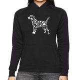 LA Pop Art Women's Word Art Hooded Sweatshirt - Dog Paw Prints