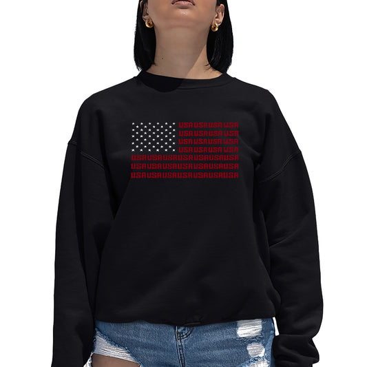 LA Pop Art Women's Word Art Crew Sweatshirt - USA Flag