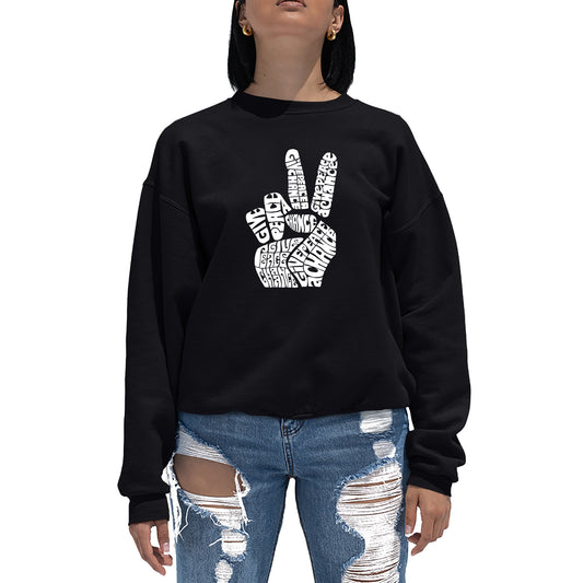 La Pop Art Women'S Word Art Crew Sweatshirt - Peace Fingers