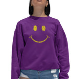 LA Pop Art Women's Word Art Crew Sweatshirt - Be Happy Smiley Face