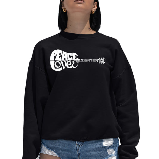 LA Pop Art Women's Word Art Crew Sweatshirt - Peace Love Country