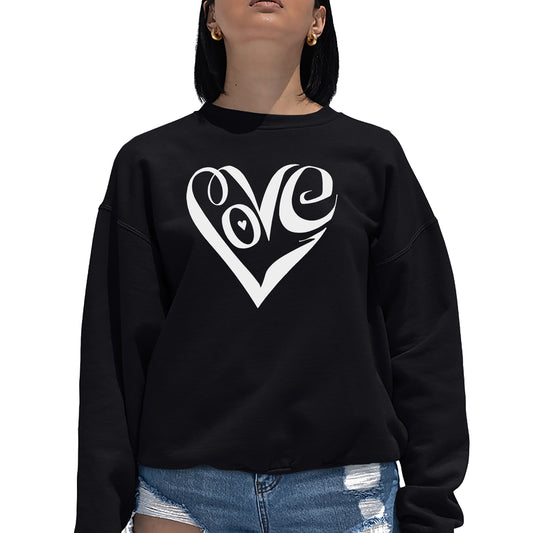LA Pop Art Women's Word Art Crew Sweatshirt - Script Love Heart