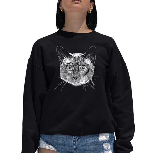 LA Pop Art Women's Word Art Crew Sweatshirt - Siamese Cat