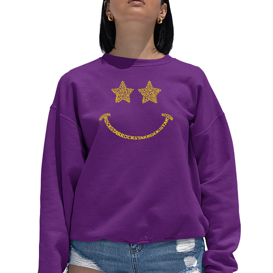 LA Pop Art Women's Word Art Crew Sweatshirt - Rockstar Smiley