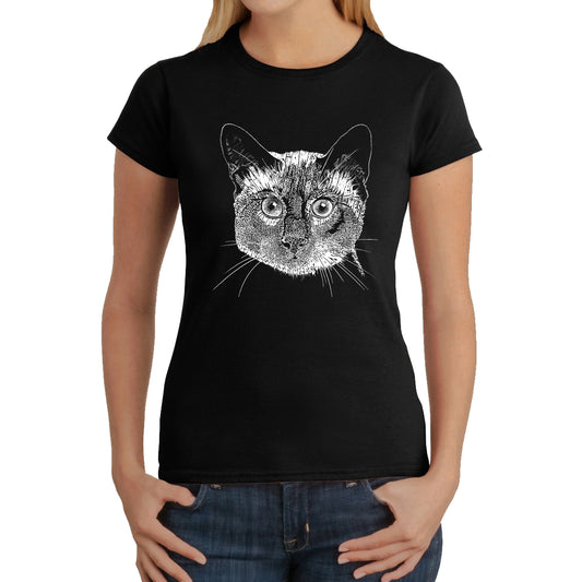 LA Pop Art Women's Word Art T-Shirt - Siamese Cat