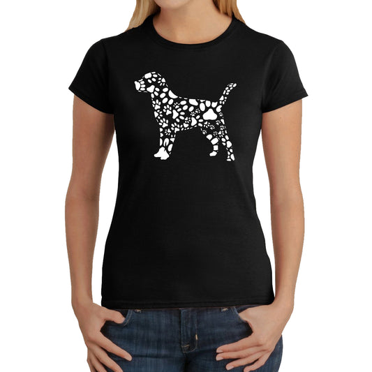 LA Pop Art Women's Word Art T-Shirt - Dog Paw Prints