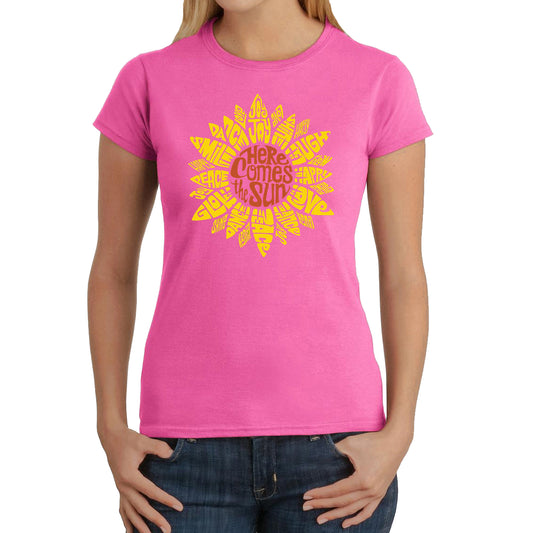 LA Pop Art Women's Word Art T-Shirt - Sunflower