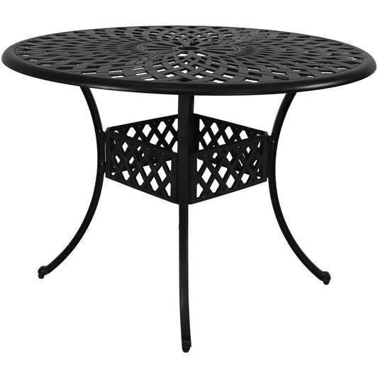Crossweave Design Black Cast Aluminum Round Patio Dining Table with Umbrella Hole