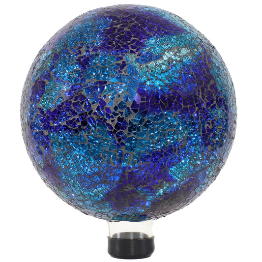 Deep Ocean Swirl Gazing Globe, Blue Crackled Mosaic Glass, 10"