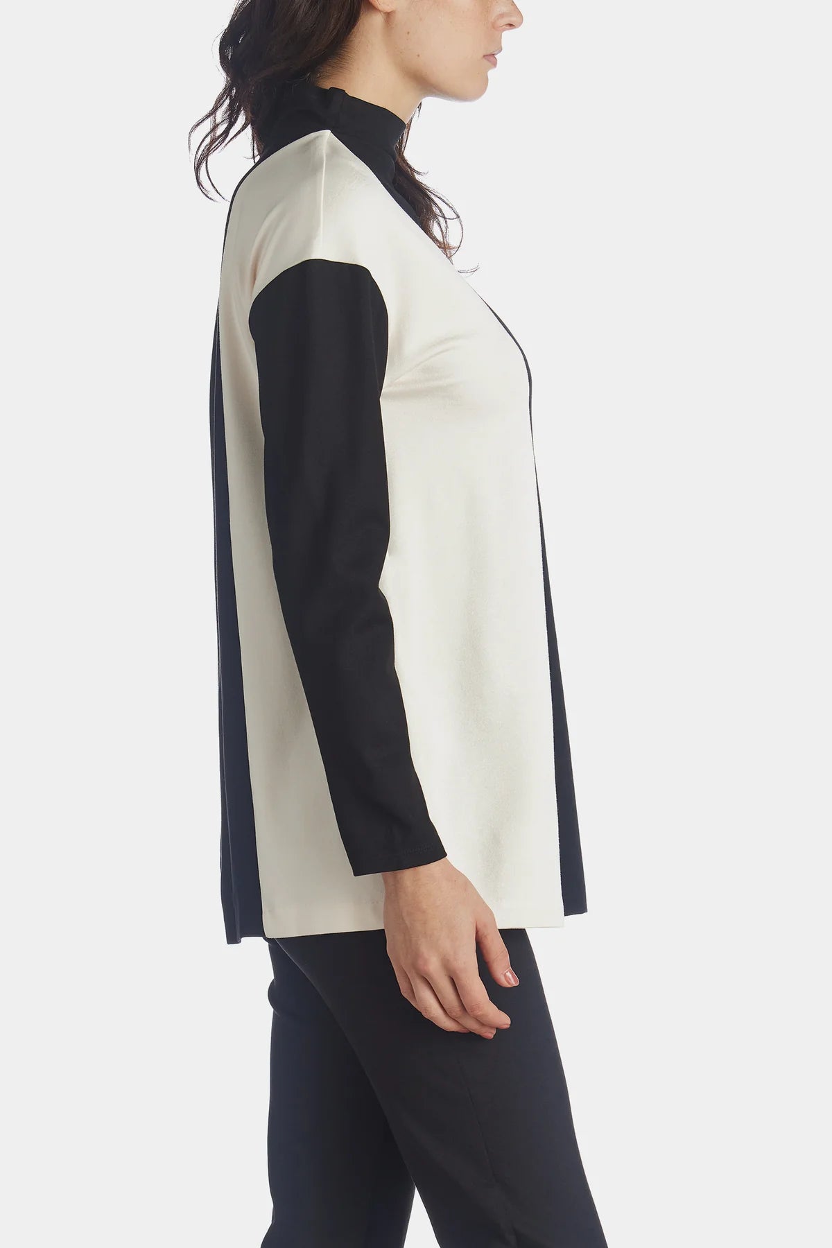  Anne Klein Colorblocked Drop Shoulder Mock Neck Knit Top - Anne Black/Anne White - Bonton