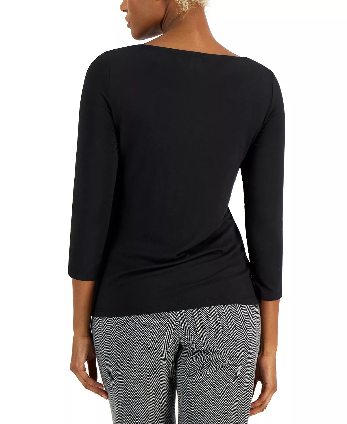  Anne Klein 3/4 Sleeve Asymmetrical Twist Neck Seamless Top - Anne Black - Bonton