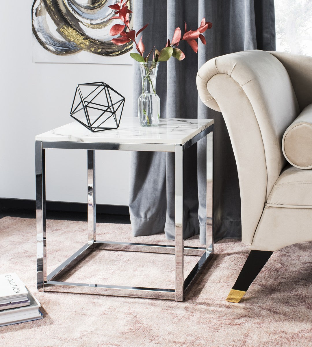  Safavieh Bethany Square End Table - White Marble Veneer - Bonton