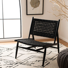 Soleil Black Leather Woven Accent Chair