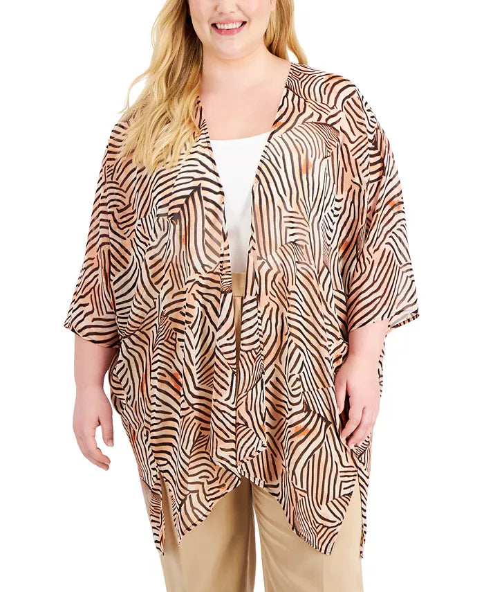  Anne Klein Chiffon Oversized Sheer Cardigan With Side Slits - Warm Sand/Anne Black - Bonton