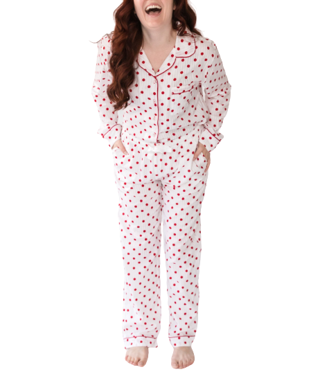 Myra Seersucker Dots Women's Long Sleeve Shirt & Pajama Set