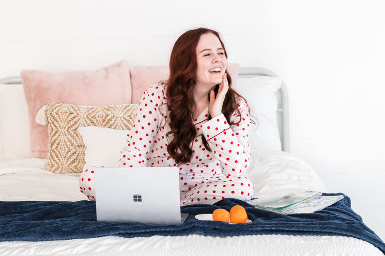 Myra Seersucker Dots Women's Long Sleeve Shirt & Pajama Set