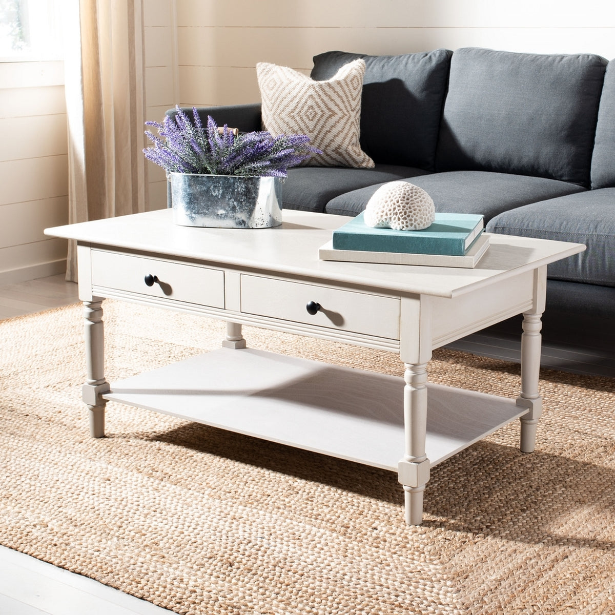  Safavieh Boris 2 Drawer Coffee Table - Distressed Black - Bonton