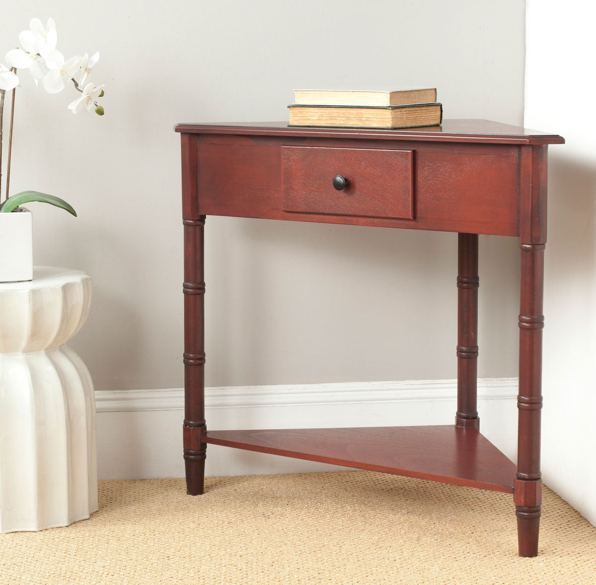  Safavieh Gomez Corner Table with Storage Drawer - Dark Cherry - Bonton