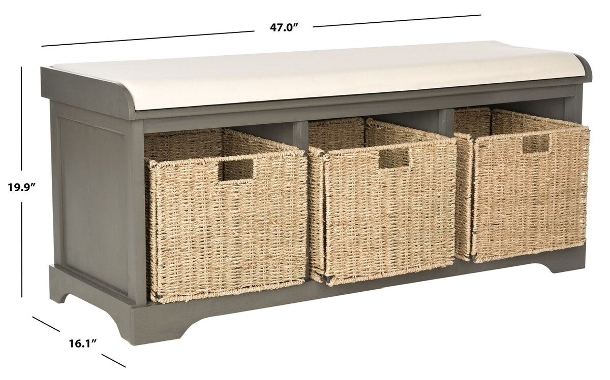  Safavieh Pine Wicker Storage Bench - White - Bonton