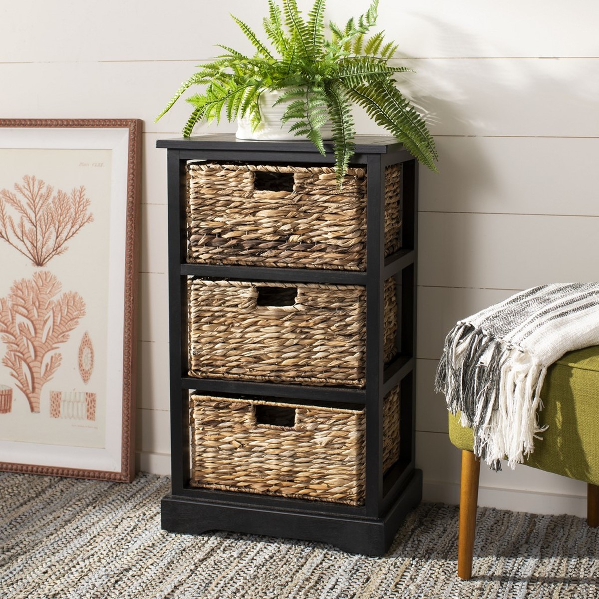  Safavieh Halle 3 Basket Storage Side Table - Vintage White - Bonton