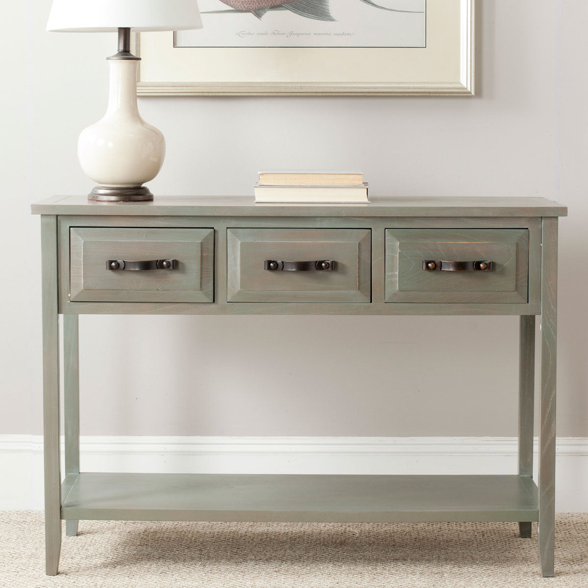  Safavieh Aiden 3 Drawer Console Table - Barn Blue - Bonton