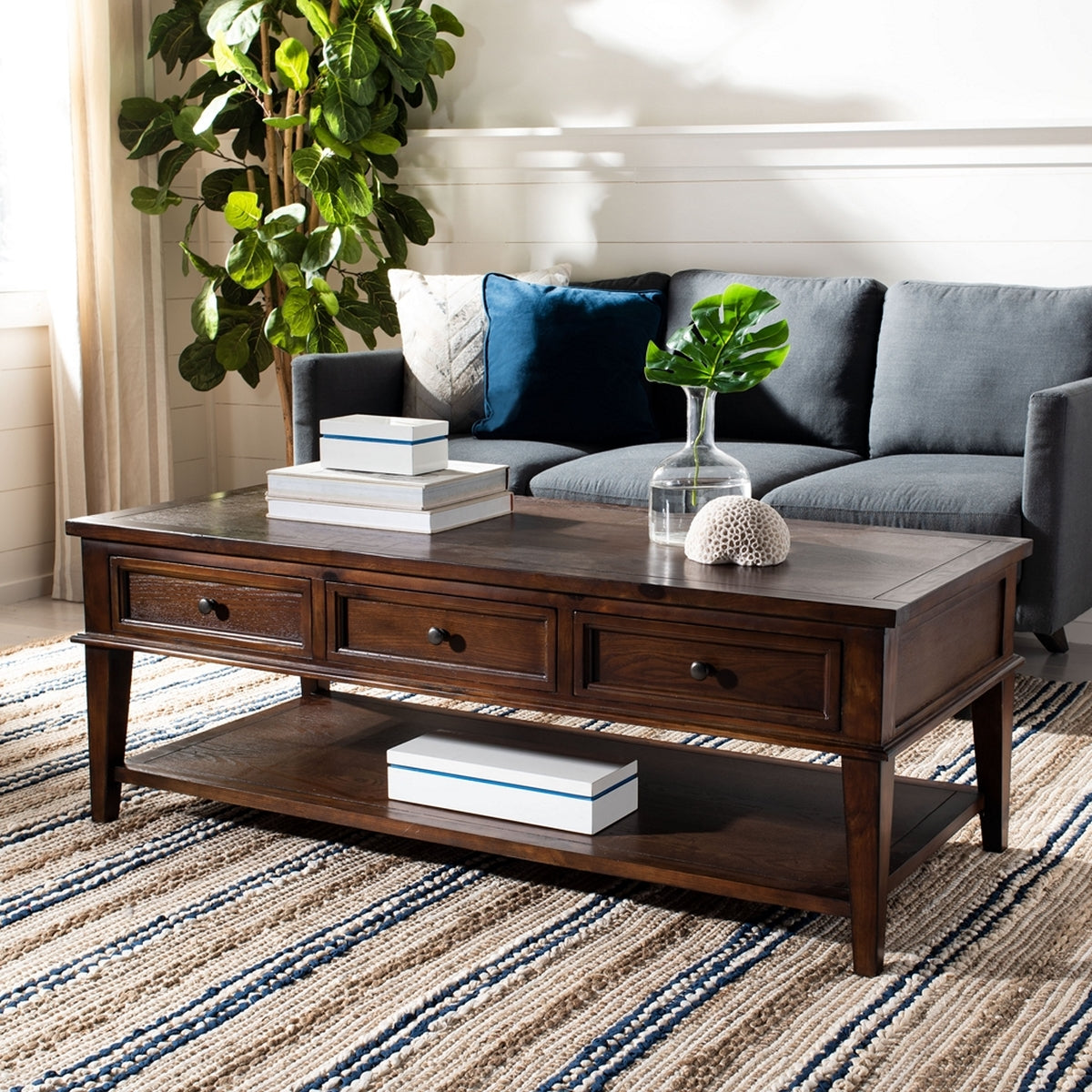  Safavieh Manelin Coffee Table with Storage Drawers - Sepia - Bonton