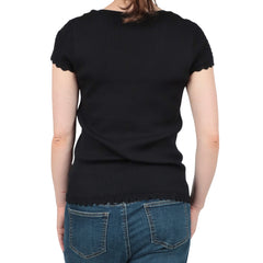 Pointelle Cap Sleeve V-neck
