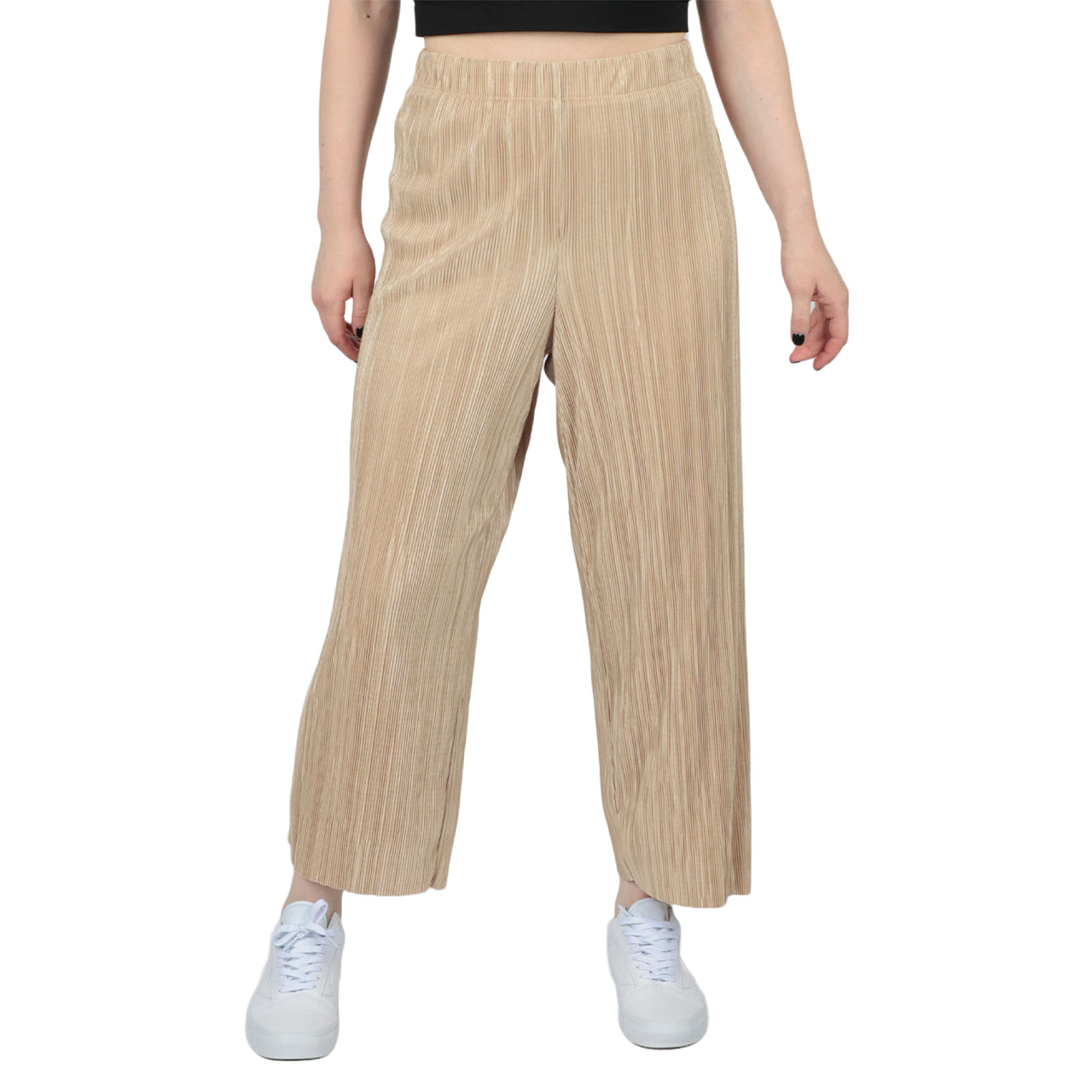  Anne Klein Pull On Pleated Knit Wide Leg Crop Pants - Latte - Bonton