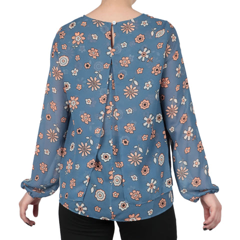Chiffon Double Layer Long Sleeve With Keyhole Back Blouse