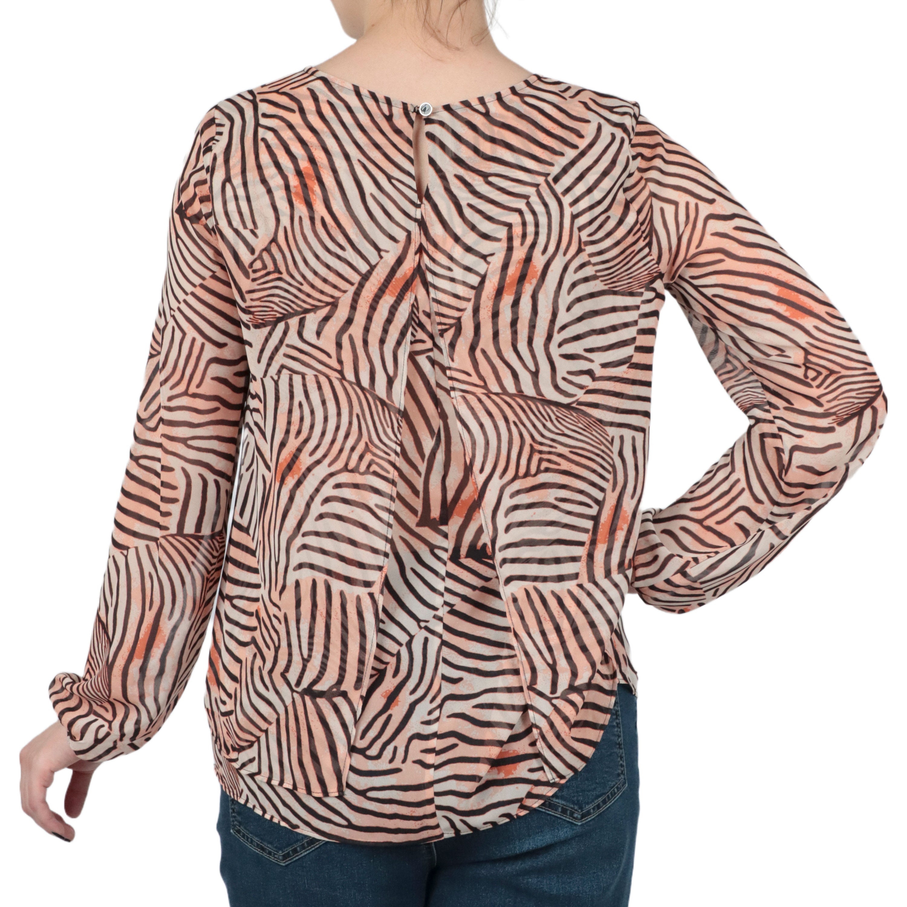  Anne Klein Double Layer Long Sleeve Blouse with Keyhole Back - Warm Sand / Anne Black - Bonton