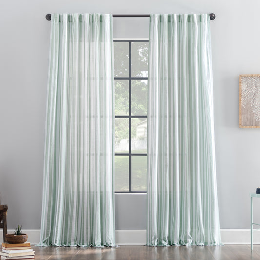Stonewashed Stripe 100% Cotton Buttoned Back Tab Curtain