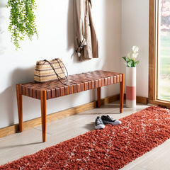 Amalia Leather Weave Bench