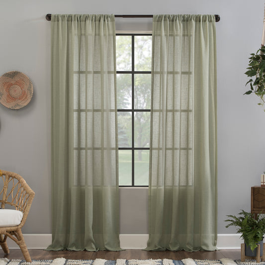 Crushed Texture Anti-Dust Sheer Linen Blend Curtain Panel