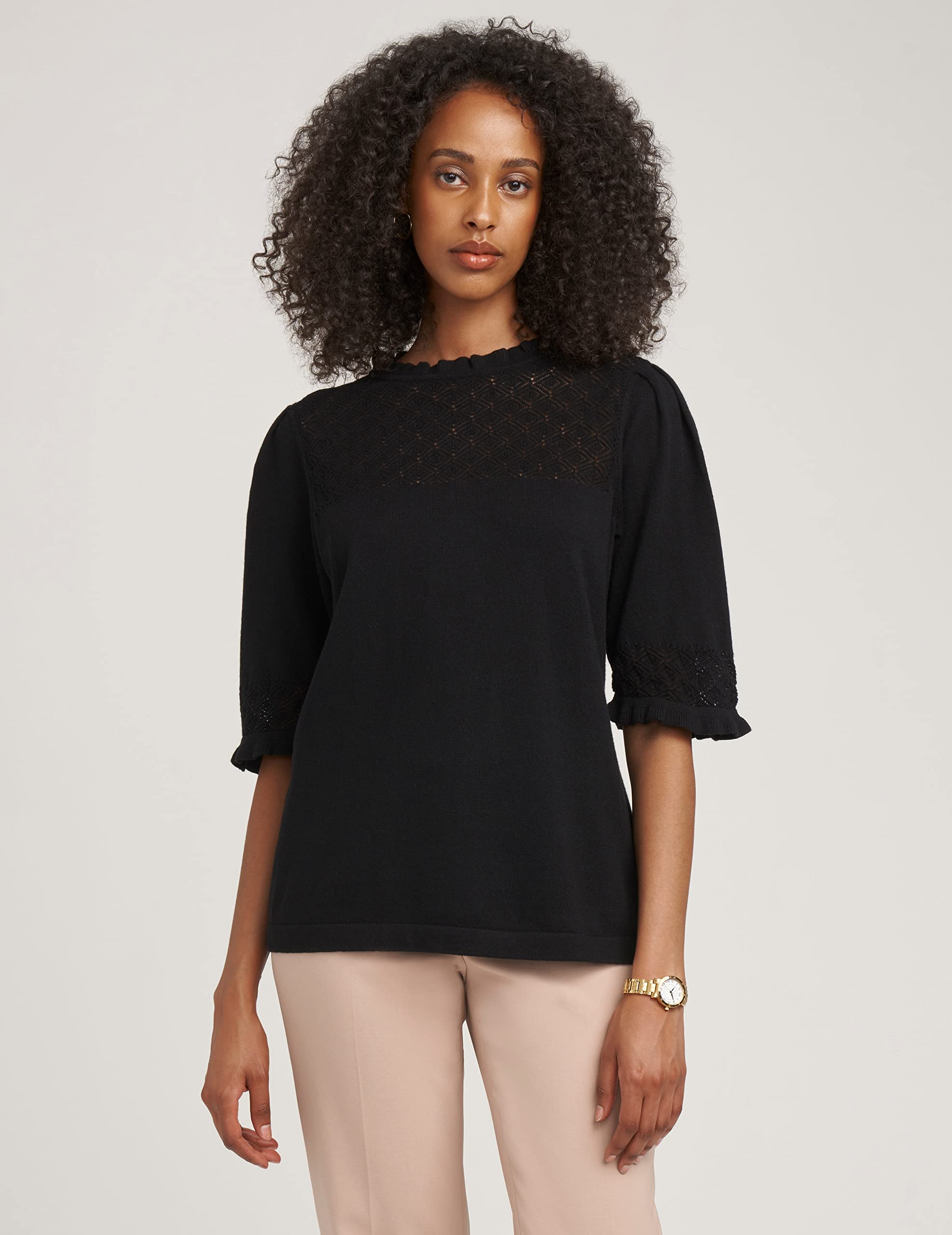  Anne Klein Puff Sleeve With Ruffle Neck - Anne Black - Bonton