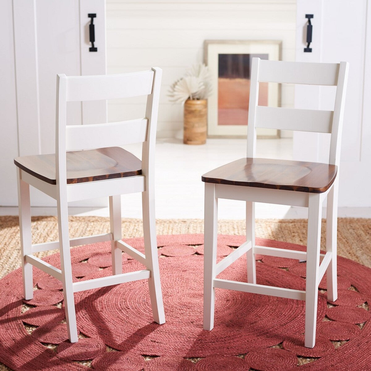  Safavieh Yuri Counter Stools Set of 2 - White/Natural - Bonton