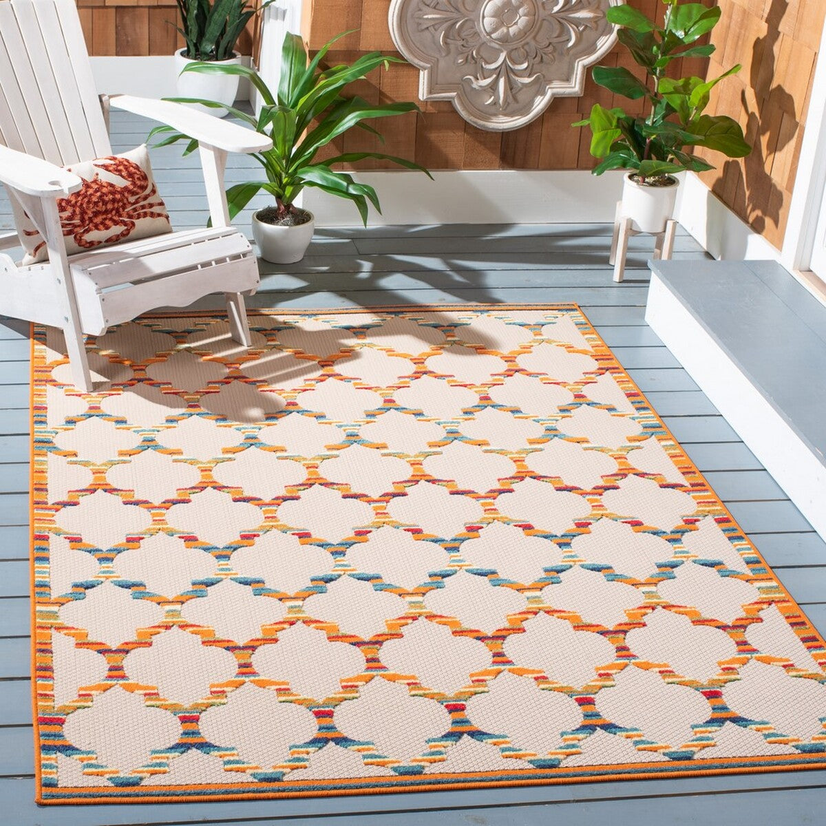  Safavieh Cabana 333 Indoor / Outdoor Rug - Ivory / Orange - Bonton