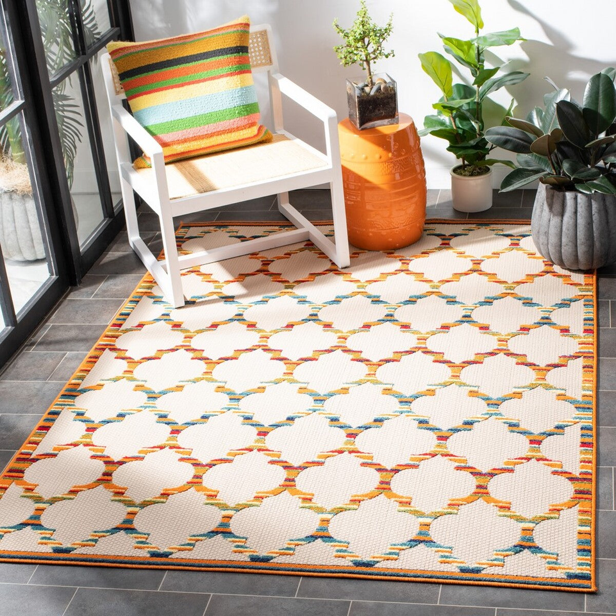  Safavieh Cabana 333 Indoor / Outdoor Rug - Ivory / Orange - Bonton