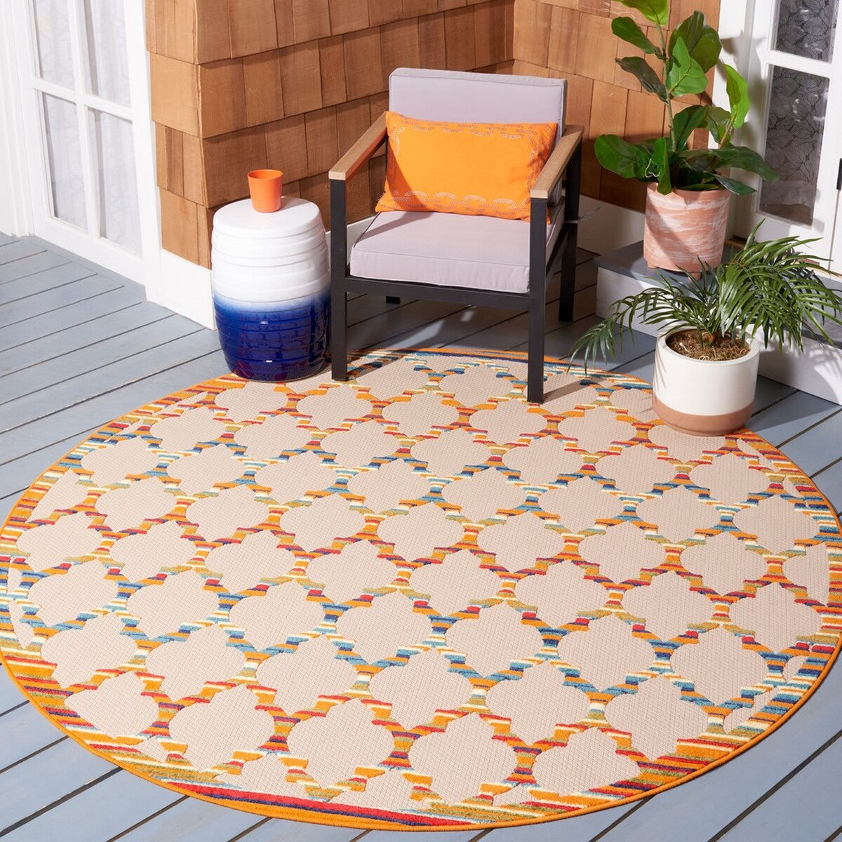  Safavieh Cabana 333 Indoor / Outdoor Rug - Ivory / Orange - Bonton