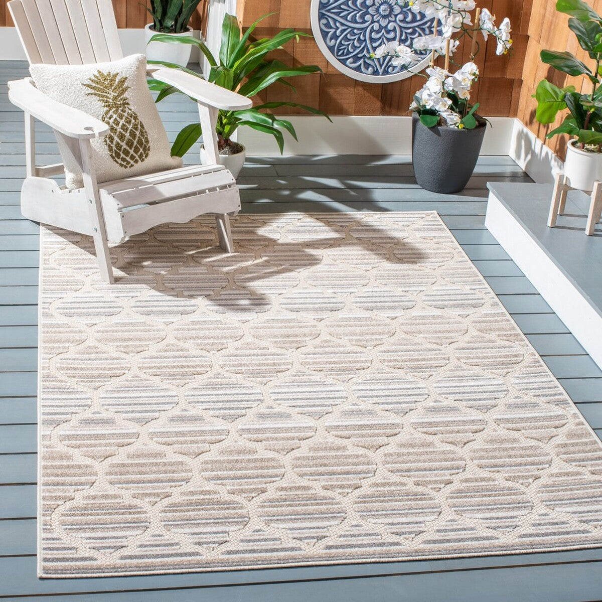  Safavieh Cabana 333 Indoor / Outdoor Rug - Ivory / Orange - Bonton