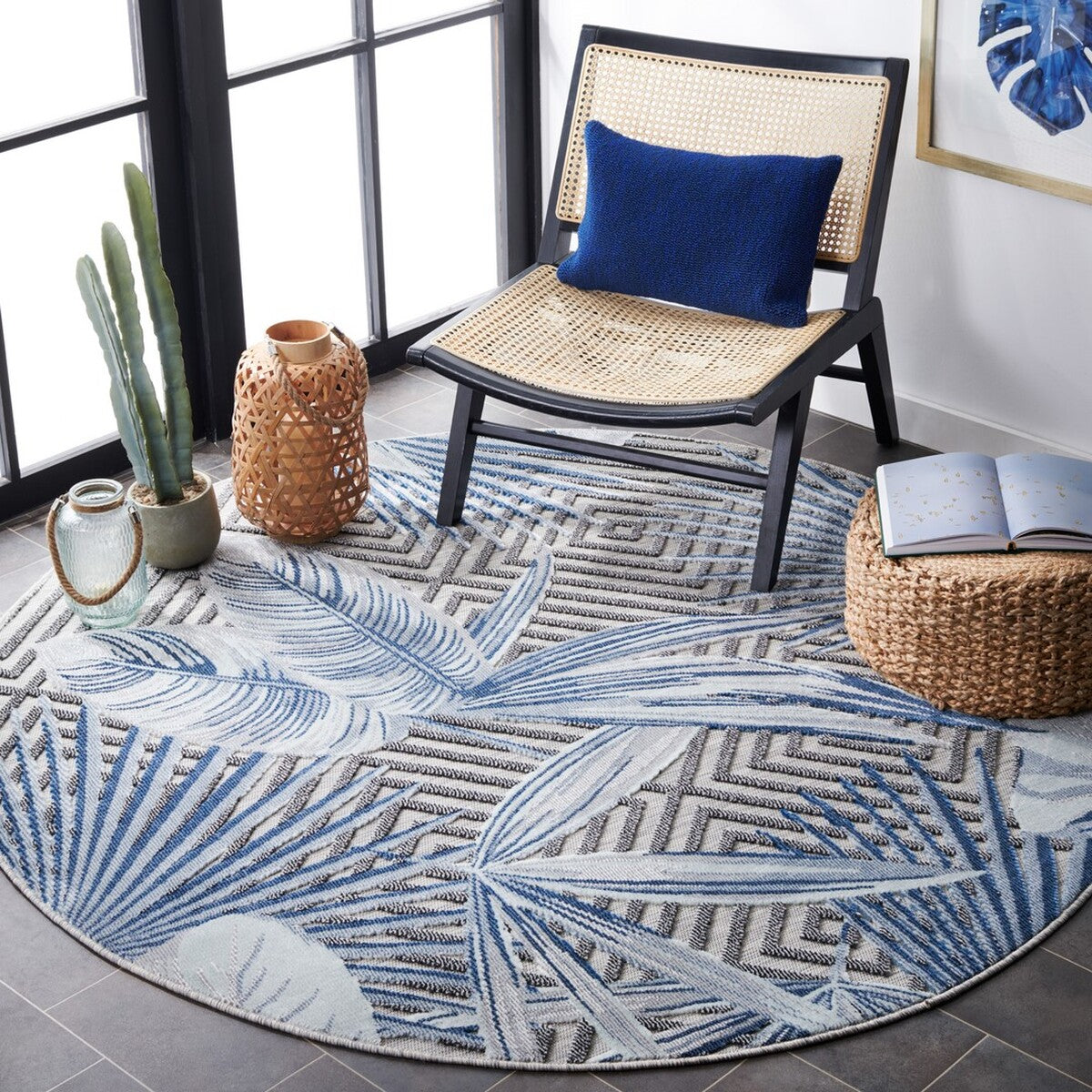  Safavieh Cabana 447 Indoor / Outdoor Rug - Aqua / Navy - Bonton